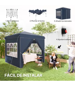 Carpa Plegable Pop-up 2,5x2,5 m con 4 Paredes Laterales Anti-UV Altura Ajustable y Bolsa de Transporte Azul Oscuro