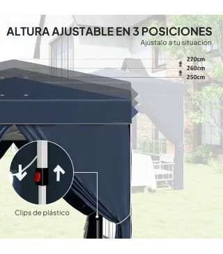 Carpa Plegable Pop-up 2,5x2,5 m con 4 Paredes Laterales Anti-UV Altura Ajustable y Bolsa de Transporte Azul Oscuro