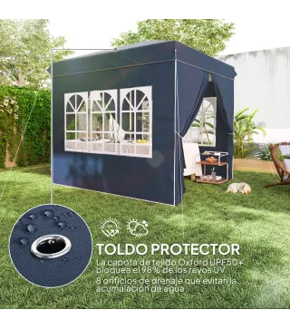 Carpa Plegable Pop-up 2,5x2,5 m con 4 Paredes Laterales Anti-UV Altura Ajustable y Bolsa de Transporte Azul Oscuro