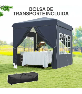 Carpa Plegable Pop-up 2,5x2,5 m con 4 Paredes Laterales Anti-UV Altura Ajustable y Bolsa de Transporte Azul Oscuro