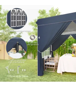Carpa Plegable Pop-up 2,5x2,5 m con 4 Paredes Laterales Anti-UV Altura Ajustable y Bolsa de Transporte Azul Oscuro