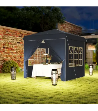 Carpa Plegable Pop-up 2,5x2,5 m con 4 Paredes Laterales Anti-UV Altura Ajustable y Bolsa de Transporte Azul Oscuro