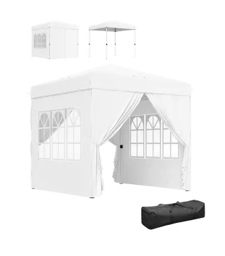 Carpa Plegable Pop-up 2,5x2,5 m con 4 Paredes Laterales Anti-UV Altura Ajustable y Bolsa de Transporte Blanco