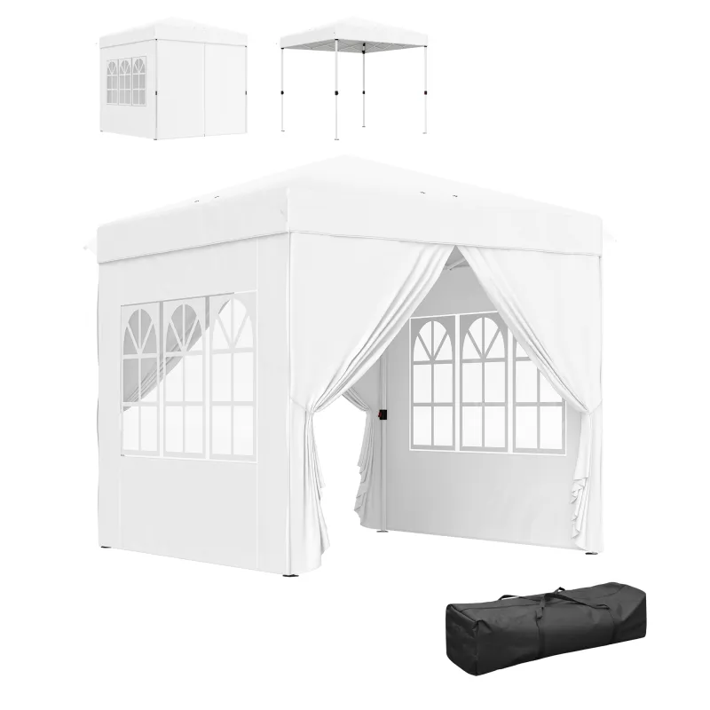 Carpa Plegable Pop-up 2,5x2,5 m con 4 Paredes Laterales Anti-UV Altura Ajustable y Bolsa de Transporte Blanco