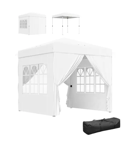 Carpa Plegable Pop-up 2,5x2,5 m con 4 Paredes Laterales Anti-UV Altura Ajustable y Bolsa de Transporte Blanco