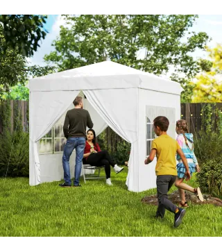Carpa Plegable Pop-up 2,5x2,5 m con 4 Paredes Laterales Anti-UV Altura Ajustable y Bolsa de Transporte Blanco