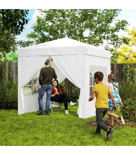 Carpa Plegable Pop-up 2,5x2,5 m con 4 Paredes Laterales Anti-UV Altura Ajustable y Bolsa de Transporte Blanco