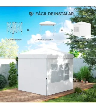 Carpa Plegable Pop-up 2,5x2,5 m con 4 Paredes Laterales Anti-UV Altura Ajustable y Bolsa de Transporte Blanco
