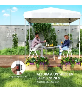 Carpa Plegable Pop-up 2,5x2,5 m con 4 Paredes Laterales Anti-UV Altura Ajustable y Bolsa de Transporte Blanco