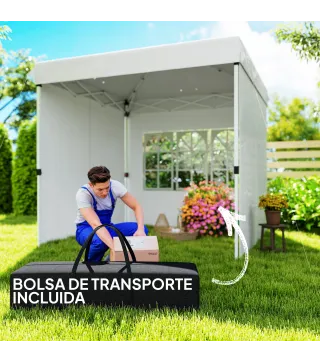 Carpa Plegable Pop-up 2,5x2,5 m con 4 Paredes Laterales Anti-UV Altura Ajustable y Bolsa de Transporte Blanco
