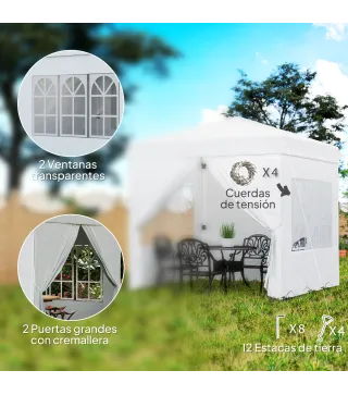 Carpa Plegable Pop-up 2,5x2,5 m con 4 Paredes Laterales Anti-UV Altura Ajustable y Bolsa de Transporte Blanco