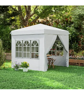Carpa Plegable Pop-up 2,5x2,5 m con 4 Paredes Laterales Anti-UV Altura Ajustable y Bolsa de Transporte Blanco