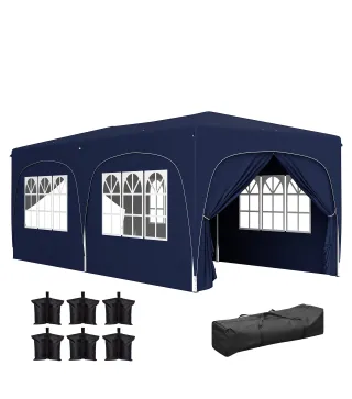 Cenador Plegable 3x6 m Gazabo con Paneles Laterales UPF50+ Altura Ajustable Bolsa de Transporte Azul Oscuro