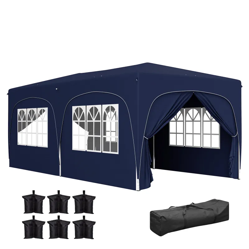 Cenador Plegable 3x6 m Gazabo con Paneles Laterales UPF50+ Altura Ajustable Bolsa de Transporte Azul Oscuro