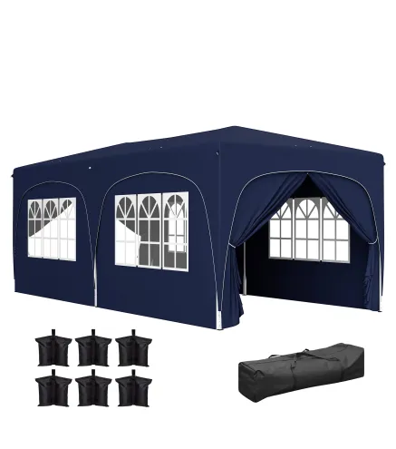 Cenador Plegable 3x6 m Gazabo con Paneles Laterales UPF50+ Altura Ajustable Bolsa de Transporte Azul Oscuro