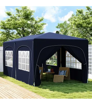 Cenador Plegable 3x6 m Gazabo con Paneles Laterales UPF50+ Altura Ajustable Bolsa de Transporte Azul Oscuro