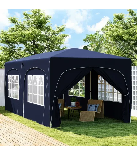 Cenador Plegable 3x6 m Gazabo con Paneles Laterales UPF50+ Altura Ajustable Bolsa de Transporte Azul Oscuro