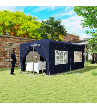 Cenador Plegable 3x6 m Gazabo con Paneles Laterales UPF50+ Altura Ajustable Bolsa de Transporte Azul Oscuro