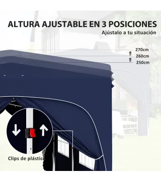Cenador Plegable 3x6 m Gazabo con Paneles Laterales UPF50+ Altura Ajustable Bolsa de Transporte Azul Oscuro