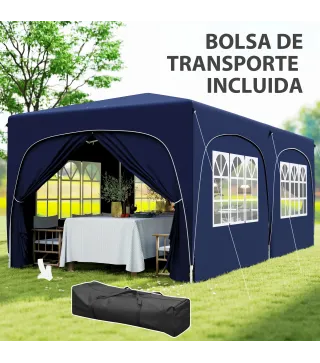 Cenador Plegable 3x6 m Gazabo con Paneles Laterales UPF50+ Altura Ajustable Bolsa de Transporte Azul Oscuro