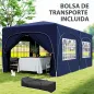 Cenador Plegable 3x6 m Gazabo con Paneles Laterales UPF50+ Altura Ajustable Bolsa de Transporte Azul Oscuro