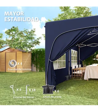 Cenador Plegable 3x6 m Gazabo con Paneles Laterales UPF50+ Altura Ajustable Bolsa de Transporte Azul Oscuro