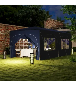 Cenador Plegable 3x6 m Gazabo con Paneles Laterales UPF50+ Altura Ajustable Bolsa de Transporte Azul Oscuro