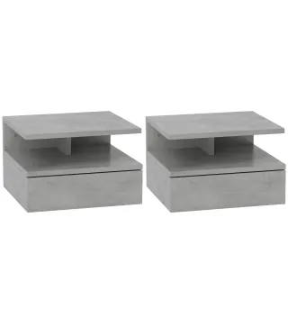 2 Mesitas de Noche Flotantes con 1 Cajón y Estante Abierto Diseño Moderno 35x32x22,5 cm Gris
