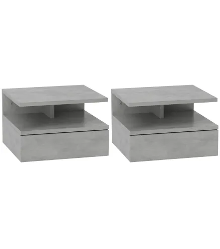 2 Mesitas de Noche Flotantes con 1 Cajón y Estante Abierto Diseño Moderno 35x32x22,5 cm Gris
