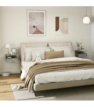 2 Mesitas de Noche Flotantes con 1 Cajón y Estante Abierto Diseño Moderno 35x32x22,5 cm Gris