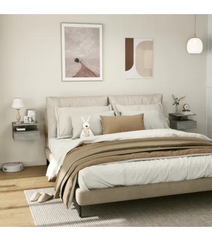 2 Mesitas de Noche Flotantes con 1 Cajón y Estante Abierto Diseño Moderno 35x32x22,5 cm Gris