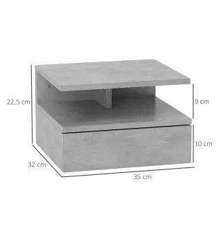 2 Mesitas de Noche Flotantes con 1 Cajón y Estante Abierto Diseño Moderno 35x32x22,5 cm Gris