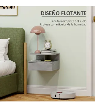 2 Mesitas de Noche Flotantes con 1 Cajón y Estante Abierto Diseño Moderno 35x32x22,5 cm Gris