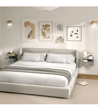 2 Mesitas de Noche Flotantes con 1 Cajón y Estante Abierto Diseño Moderno 35x32x22,5 cm Gris
