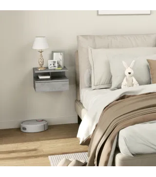 2 Mesitas de Noche Flotantes con 1 Cajón y Estante Abierto Diseño Moderno 35x32x22,5 cm Gris