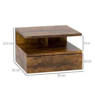 2 Mesitas de Noche Flotantes con 1 Cajón y Estante Abierto Diseño Moderno 35x32x22,5 cm Marrón Rústico