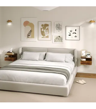 2 Mesitas de Noche Flotantes con 1 Cajón y Estante Abierto Diseño Moderno 35x32x22,5 cm Marrón Rústico