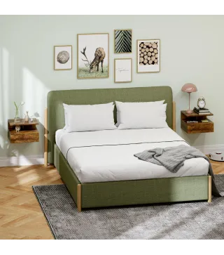 2 Mesitas de Noche Flotantes con 1 Cajón y Estante Abierto Diseño Moderno 35x32x22,5 cm Marrón Rústico