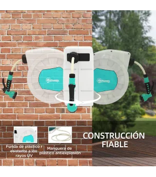 Manguera Retráctil de Pared con Carrete de 25+2 m con Bloqueo Retorno Automático y Boquilla de 7 Funciones y Giro 180°
