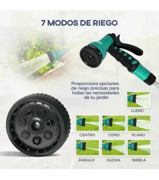 Manguera Retráctil de Pared con Carrete de 25+2 m con Bloqueo Retorno Automático y Boquilla de 7 Funciones y Giro 180°