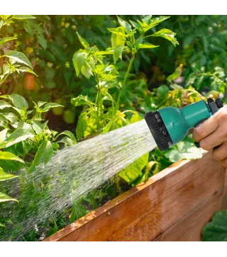 Manguera Retráctil de Pared con Carrete de 25+2 m con Bloqueo Retorno Automático y Boquilla de 7 Funciones y Giro 180°
