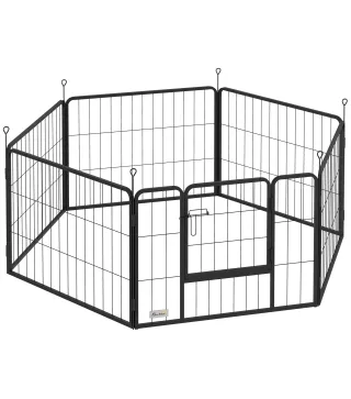 Parque para Perros de 6 Paneles de 60 cm de Altura con Puerta para Interior y Exterior Negro