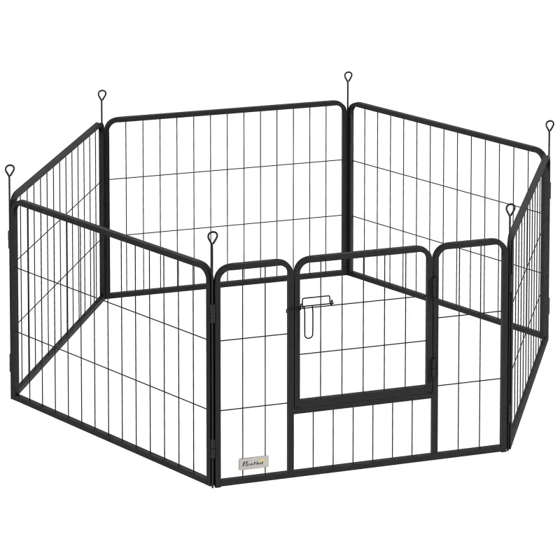 Parque para Perros de 6 Paneles de 60 cm de Altura con Puerta para Interior y Exterior Negro