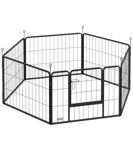 Parque para Perros de 6 Paneles de 60 cm de Altura con Puerta para Interior y Exterior Negro