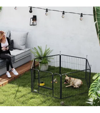 Parque para Perros de 6 Paneles de 60 cm de Altura con Puerta para Interior y Exterior Negro