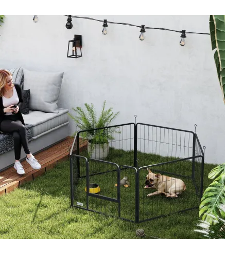 Parque para Perros de 6 Paneles de 60 cm de Altura con Puerta para Interior y Exterior Negro