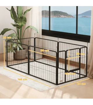 Parque para Perros de 6 Paneles de 60 cm de Altura con Puerta para Interior y Exterior Negro