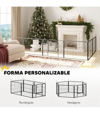 Parque para Perros de 6 Paneles de 60 cm de Altura con Puerta para Interior y Exterior Negro