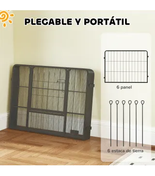 Parque para Perros de 6 Paneles de 60 cm de Altura con Puerta para Interior y Exterior Negro