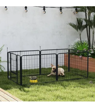 Parque para Perros de 6 Paneles de 60 cm de Altura con Puerta para Interior y Exterior Negro